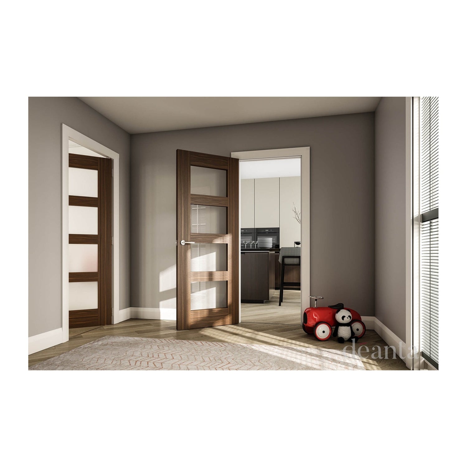 Coventry Prefinished Glazed Walnut Door Clear Glass - Main Product Image