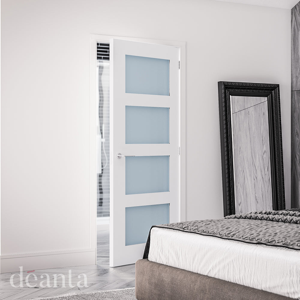 Lifestyle Coventry primed frosted glazed internal door with decorative glass panels in a home interior