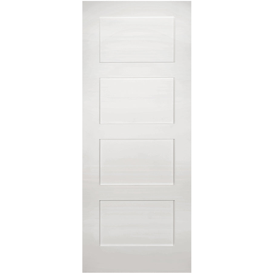 Coventry white primed four-panel FD30 fire door, front view