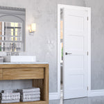 Lifestyle white primed Coventry solid internal door in a light room with traditional panel styling