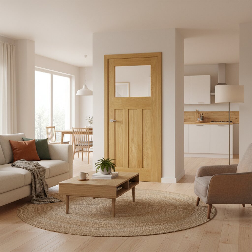 Product oak veneer DX30 1930s-style unglazed internal door with recessed panels