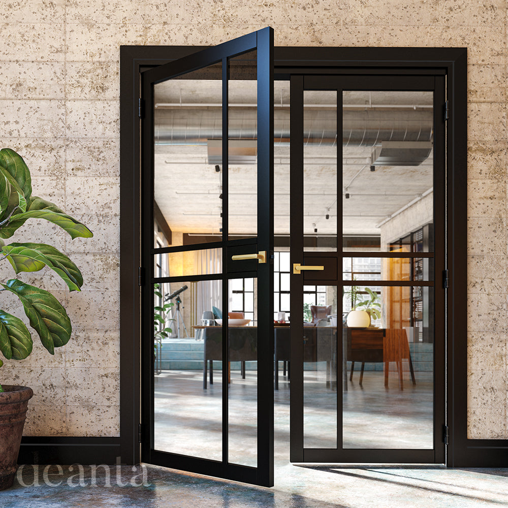 Product black Dalston clear glazed internal door with double glass panels