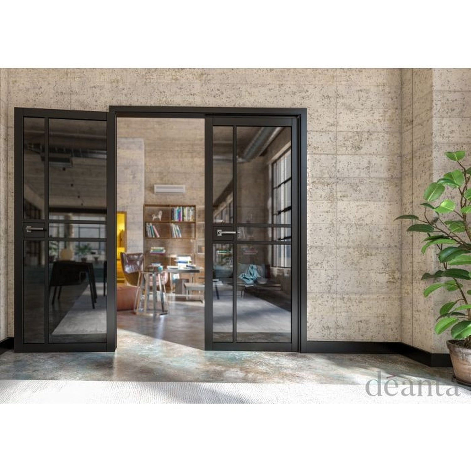 Dalston Black Prefinished Tinted Glazed Internal Door - Lifestyle Image 1