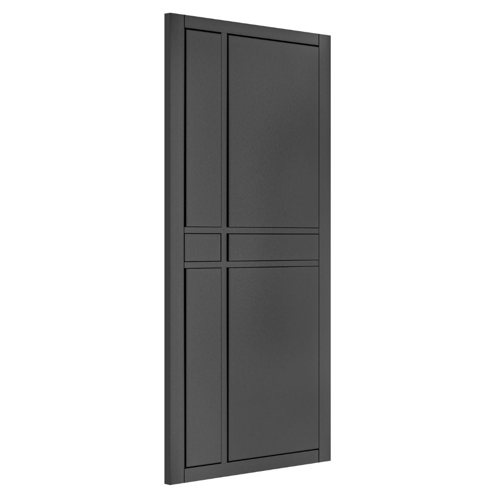 Product black Dalston solid internal door shown angled