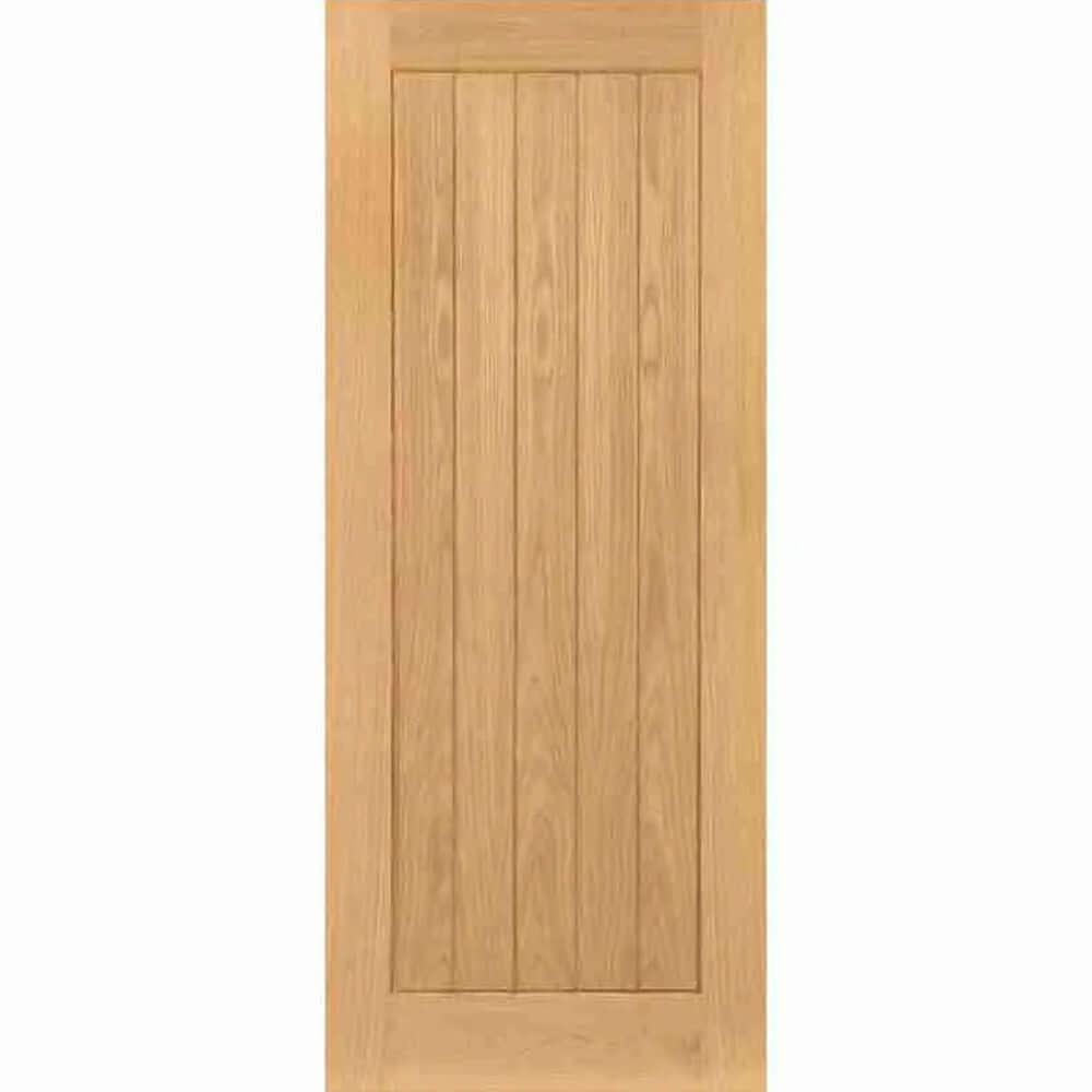 Product Deanta Ely prefinished oak FD60 fire door with vertical panel design, front view