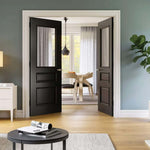 Lifestyle Windsor prefinished black glazed FD30 fire double doors in a modern living room
