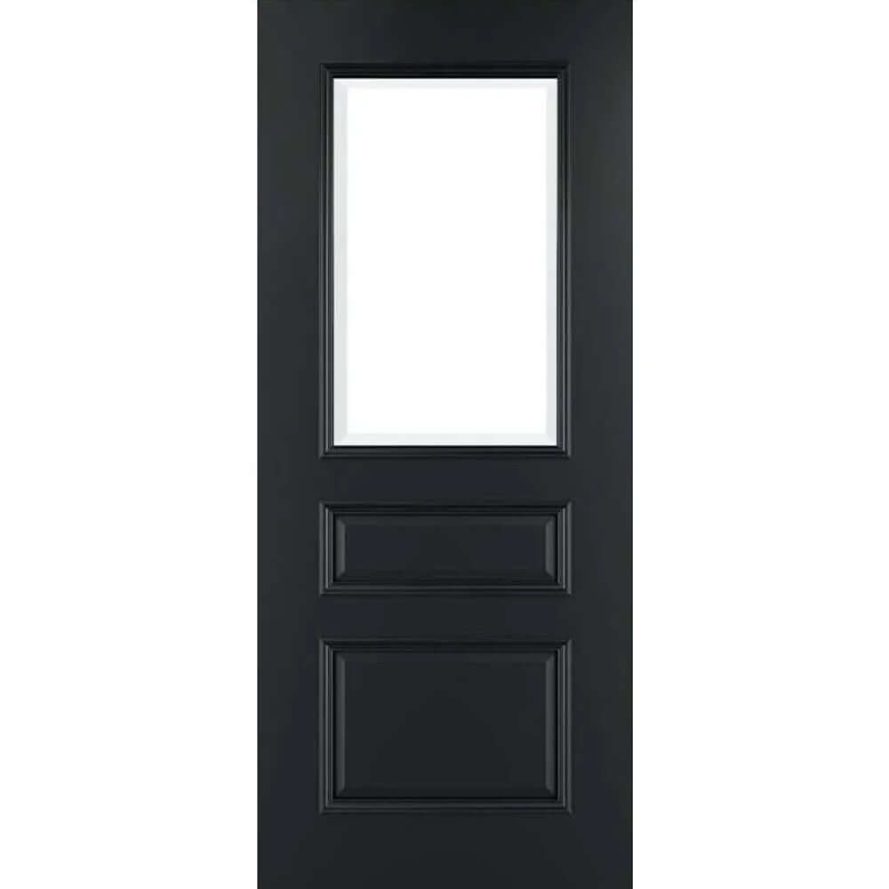 Product Windsor prefinished black glazed FD30 fire door with two raised lower panels