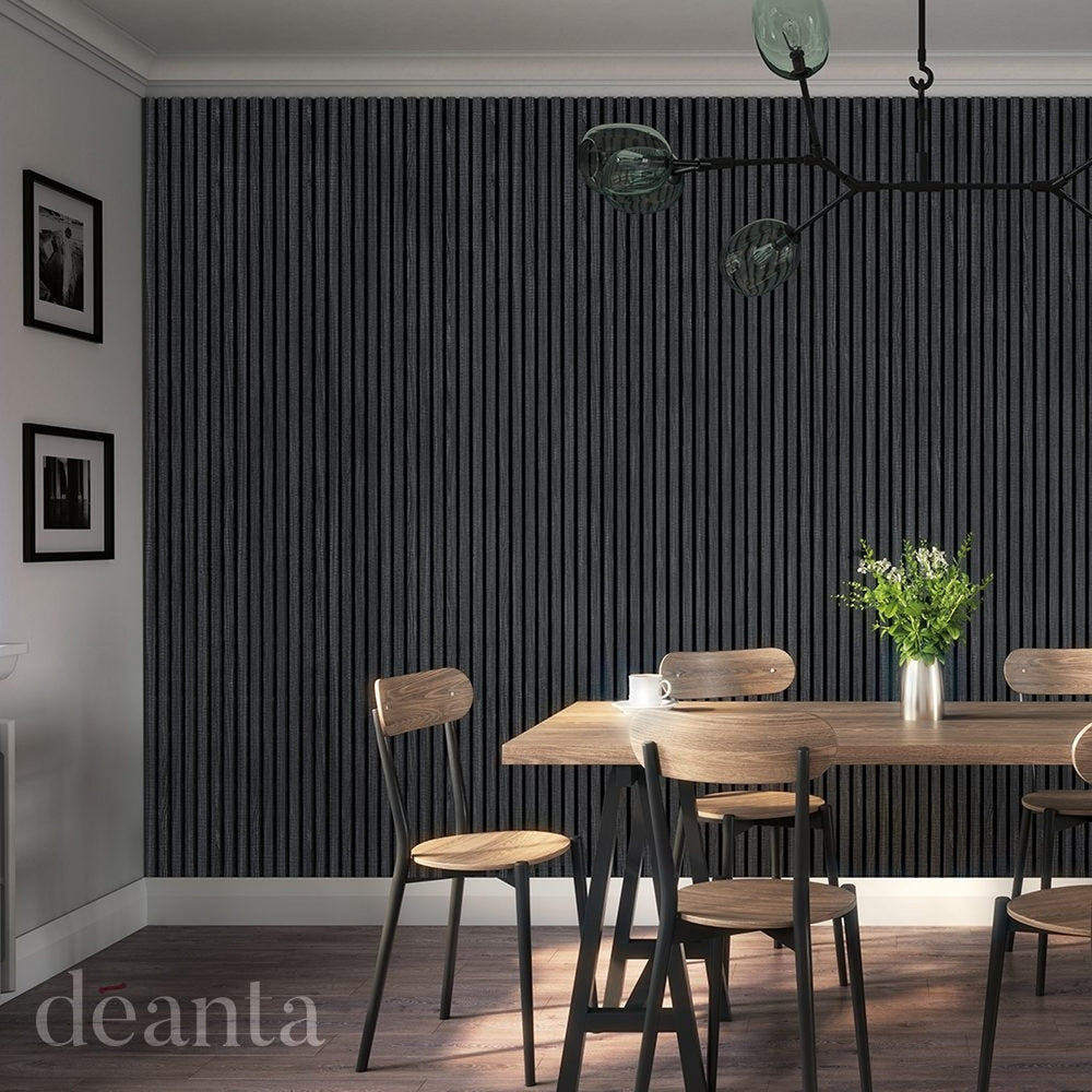 Product Deanta dark grey ash acoustic wall panelling panel on white background