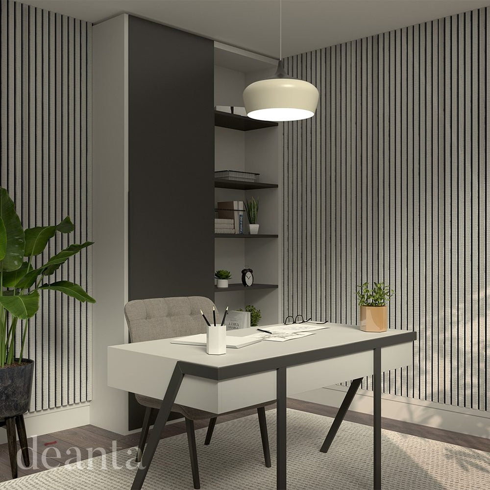 Lifestyle Deanta light grey ash acoustic wall panelling panel in a room setting
