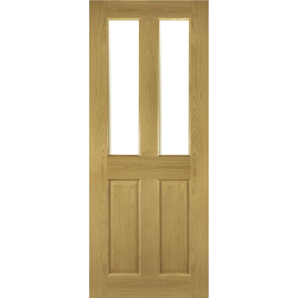 Product Deanta Bury Victorian glazed oak 4 panel internal door on white background