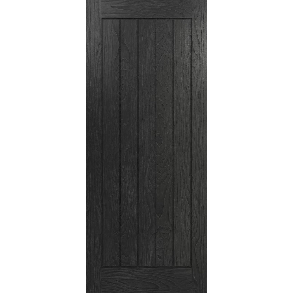 Product Deanta Ely brushed black oak FD30 internal door on white background
