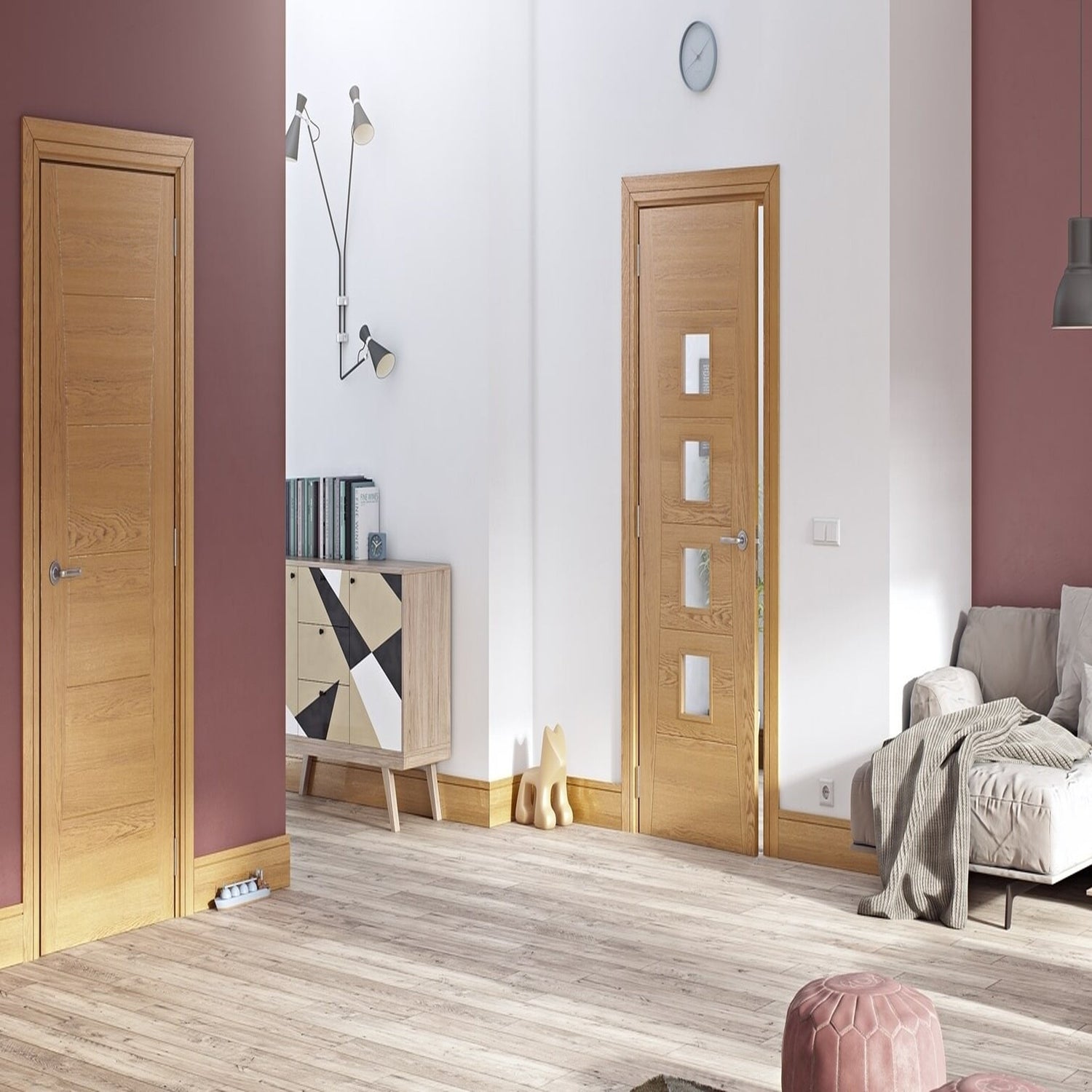 Deanta Pamplona Glazed Prefinished Oak Door - Lifestyle Image 1