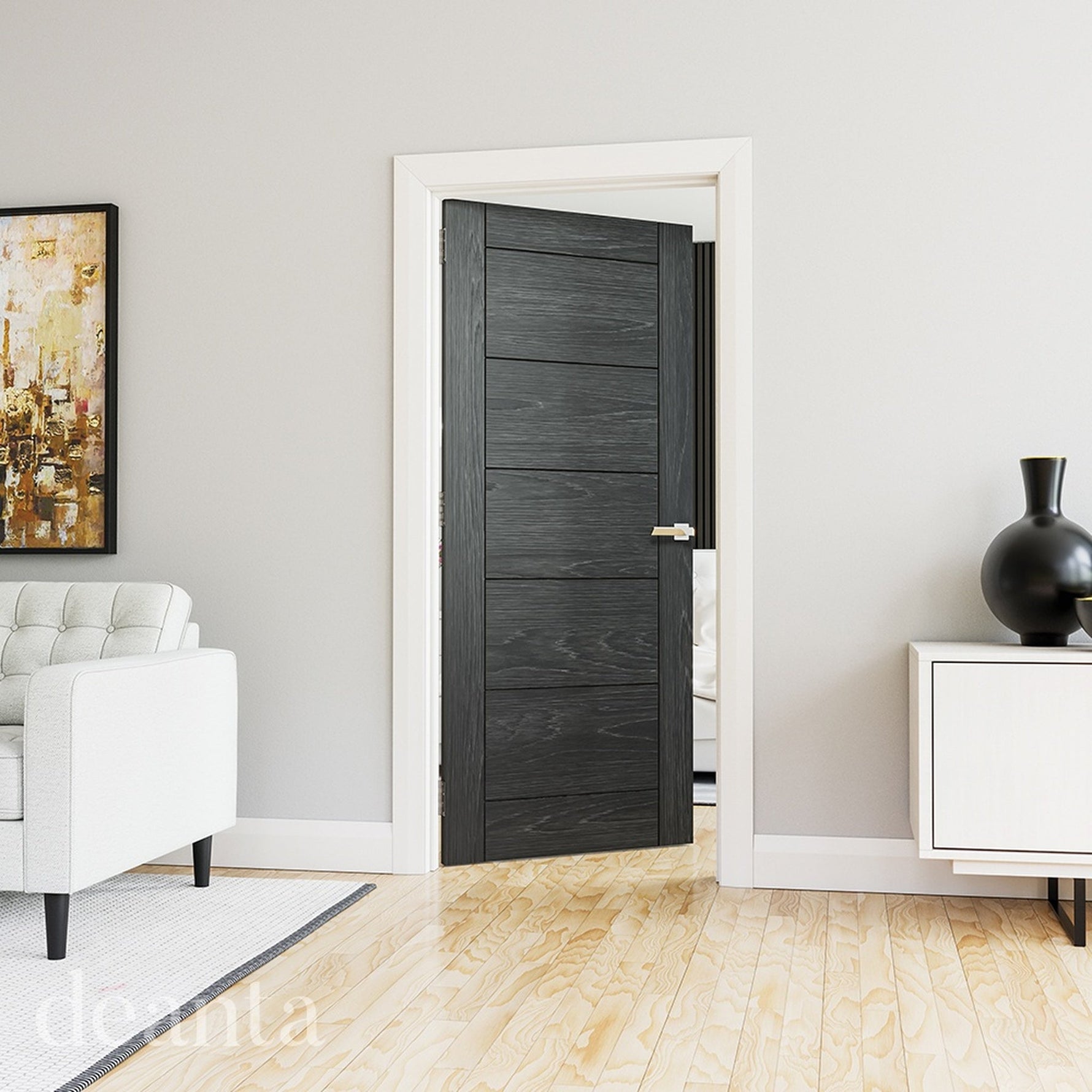 Deanta Seville Brushed Black Oak Interior Door - Lifestyle Image 2