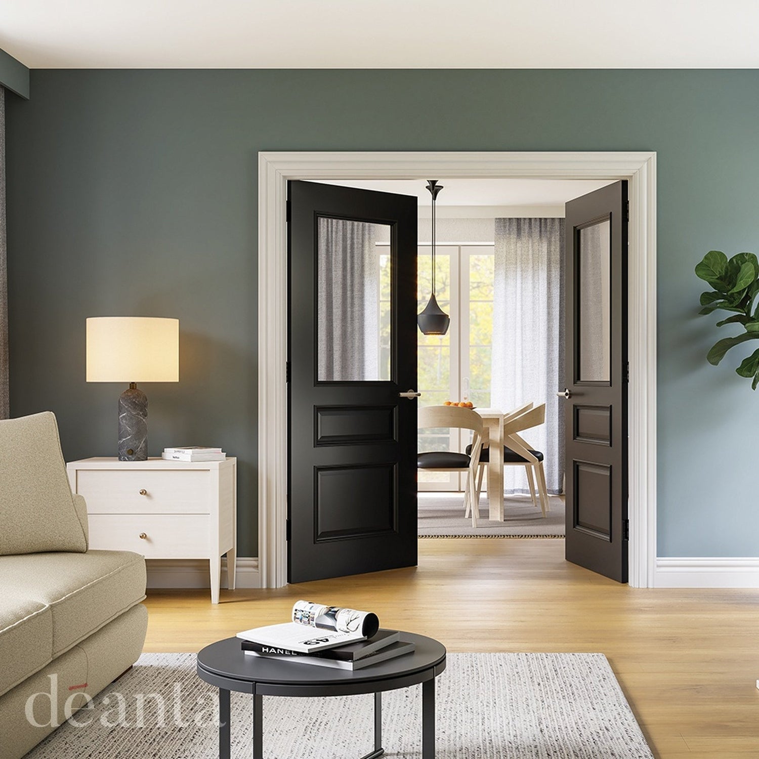 Deanta Windsor Black Prefinished Bevelled Glazed Internal Door - Lifestyle Image 2