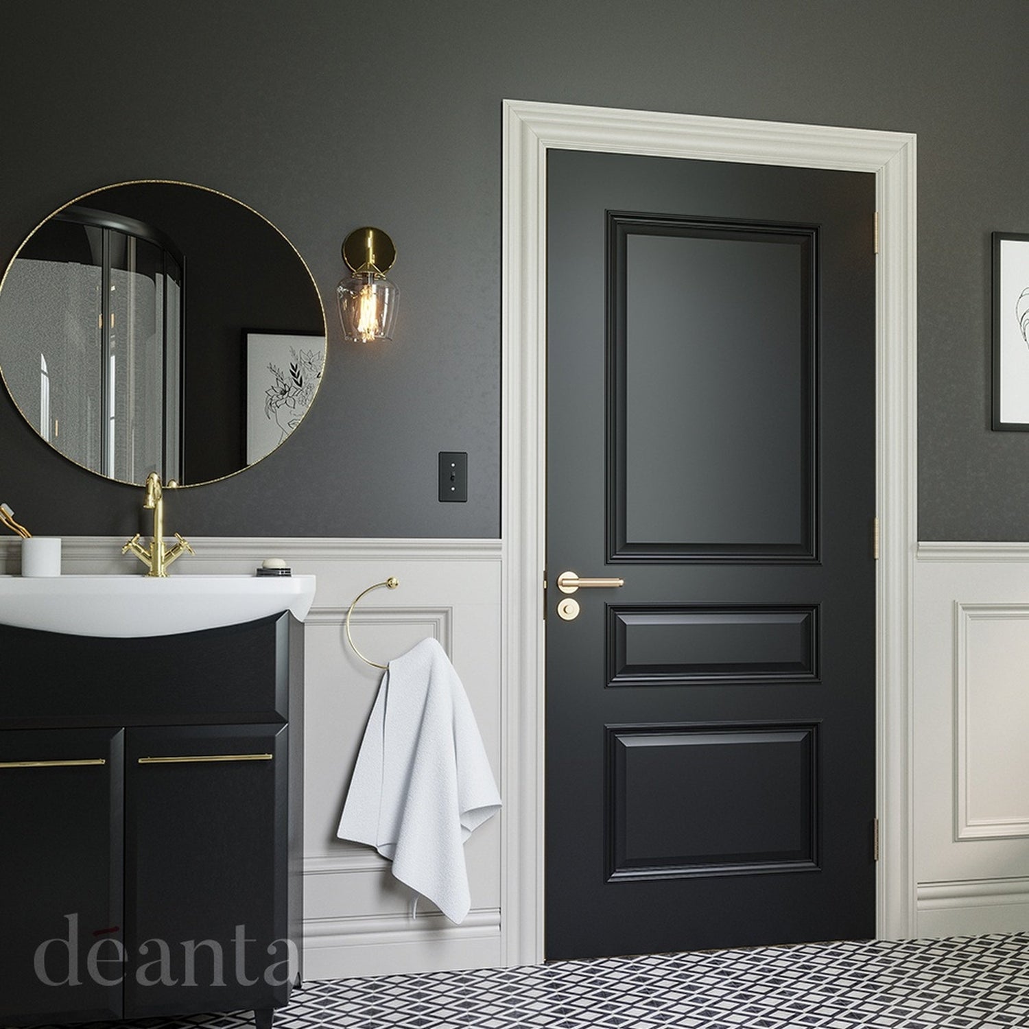 Deanta Windsor Black Prefinished Internal Fire Door - Lifestyle Image 2