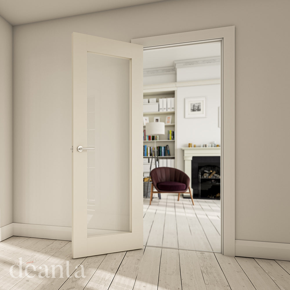 Lifestyle ivory Denver solid internal door in a warm neutral room