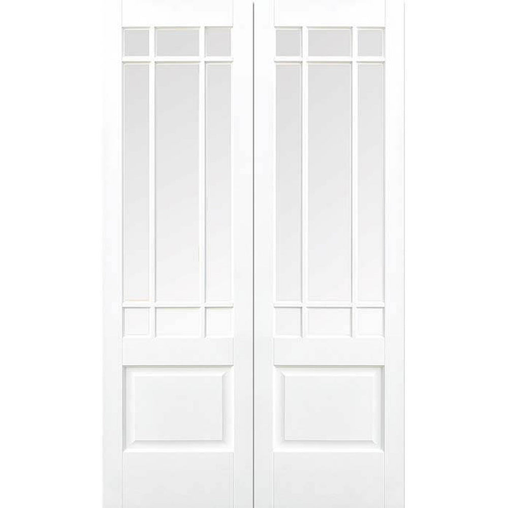 Product Downham white primed clear glazed internal door pair with nine-light glass panels