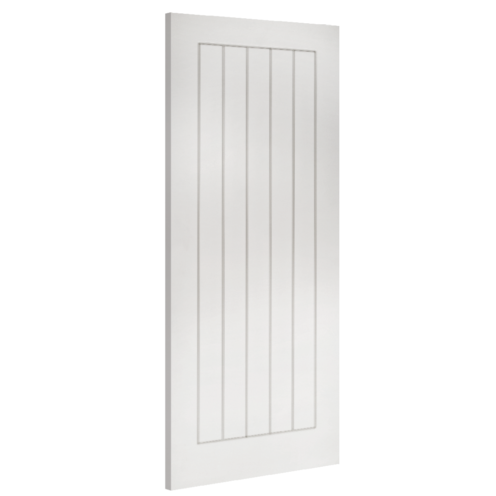 Deanta Ely white primed FD60 fire door, angled view