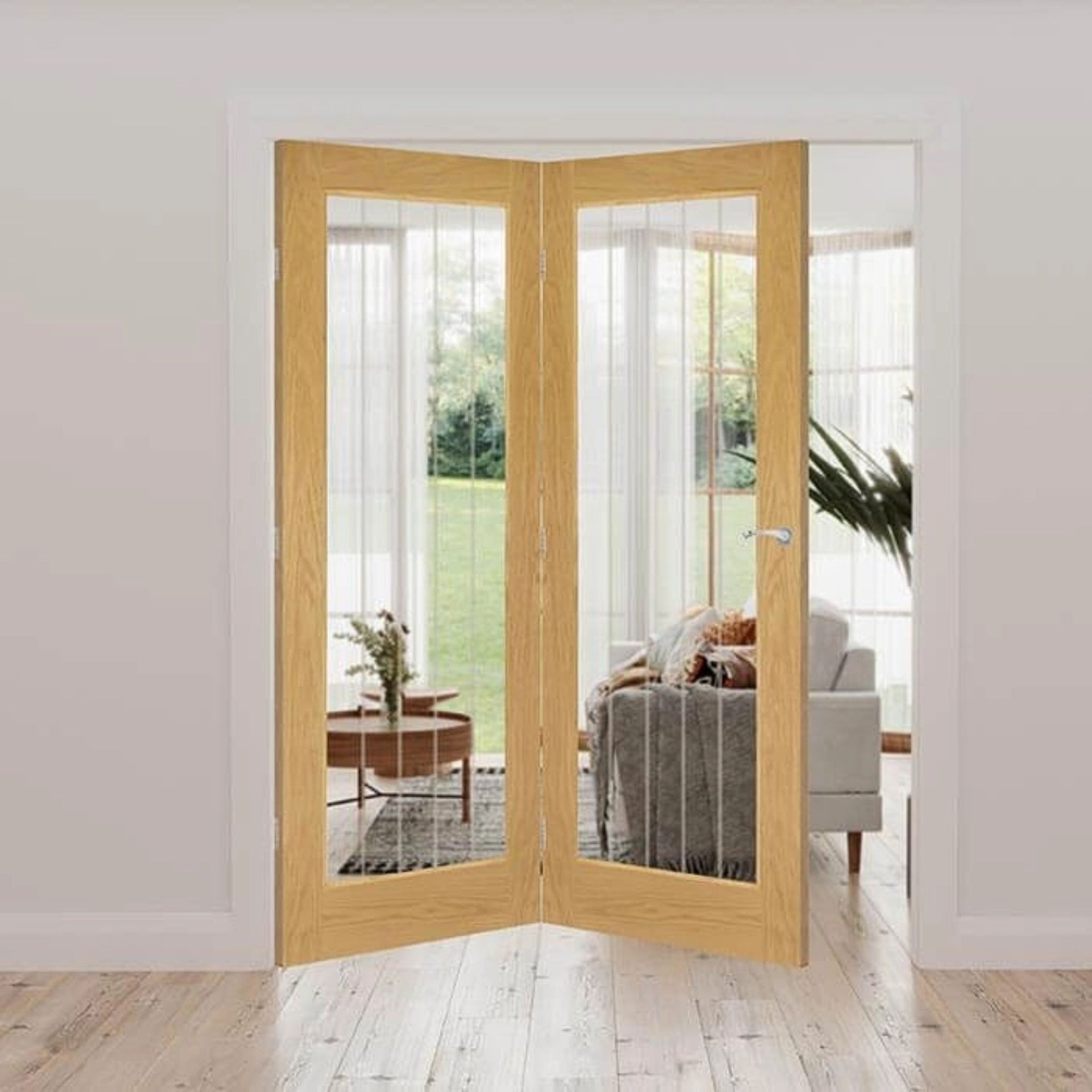 Ely 1L Glazed Unfinished Oak Internal Door Fold Kit