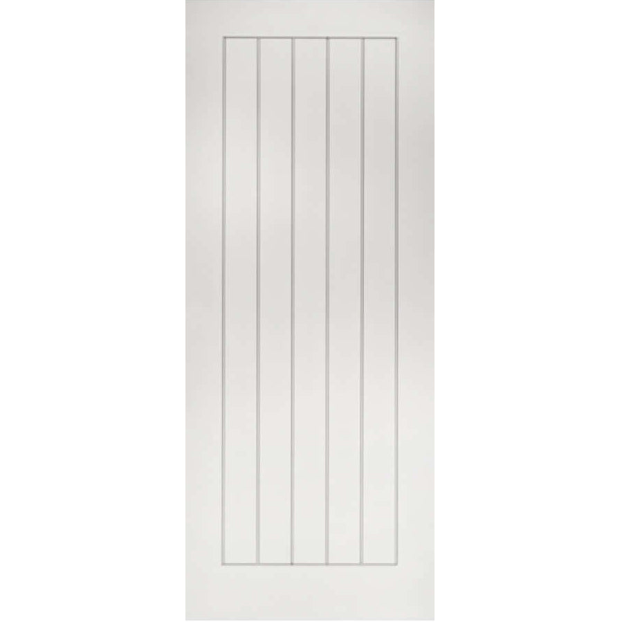 Product Ely primed internal door with vertical grooved panels, front view