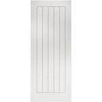 Deanta Ely white primed FD60 fire door with square-cut vertical grooves, front view
