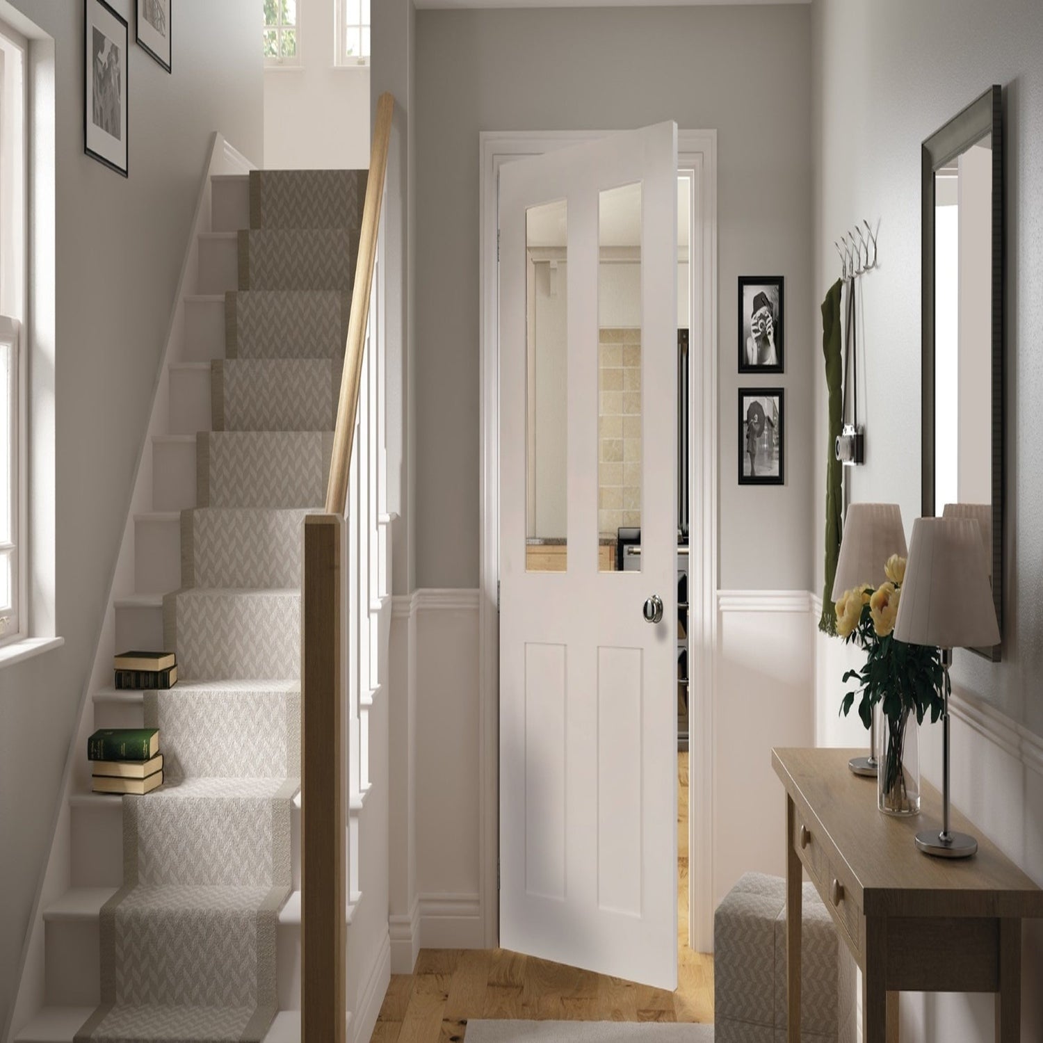 Eton Internal Engineered Primed White Glazed Door - Lifestyle Image 1