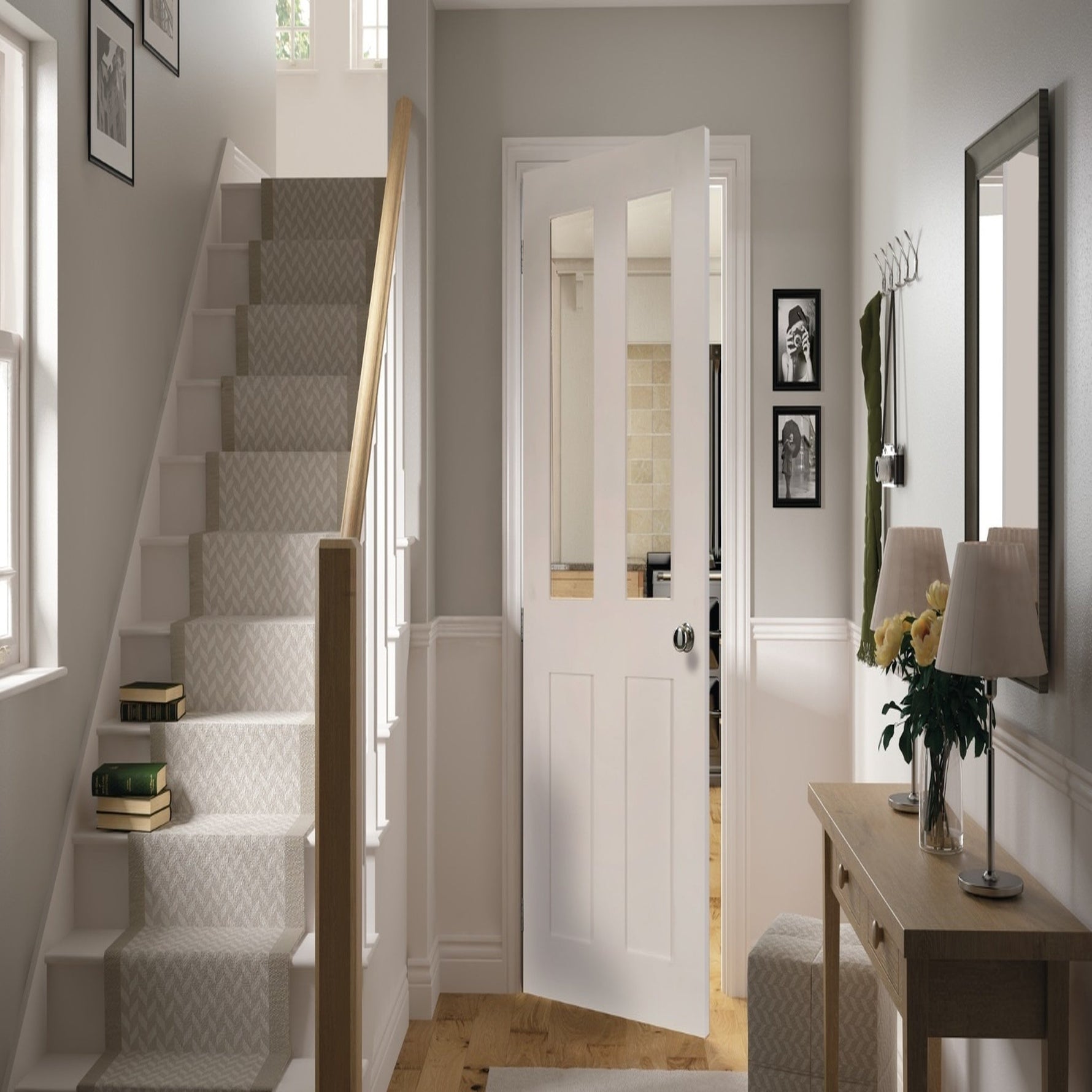 Eton Internal Engineered Primed White Glazed Door - Lifestyle Image 1