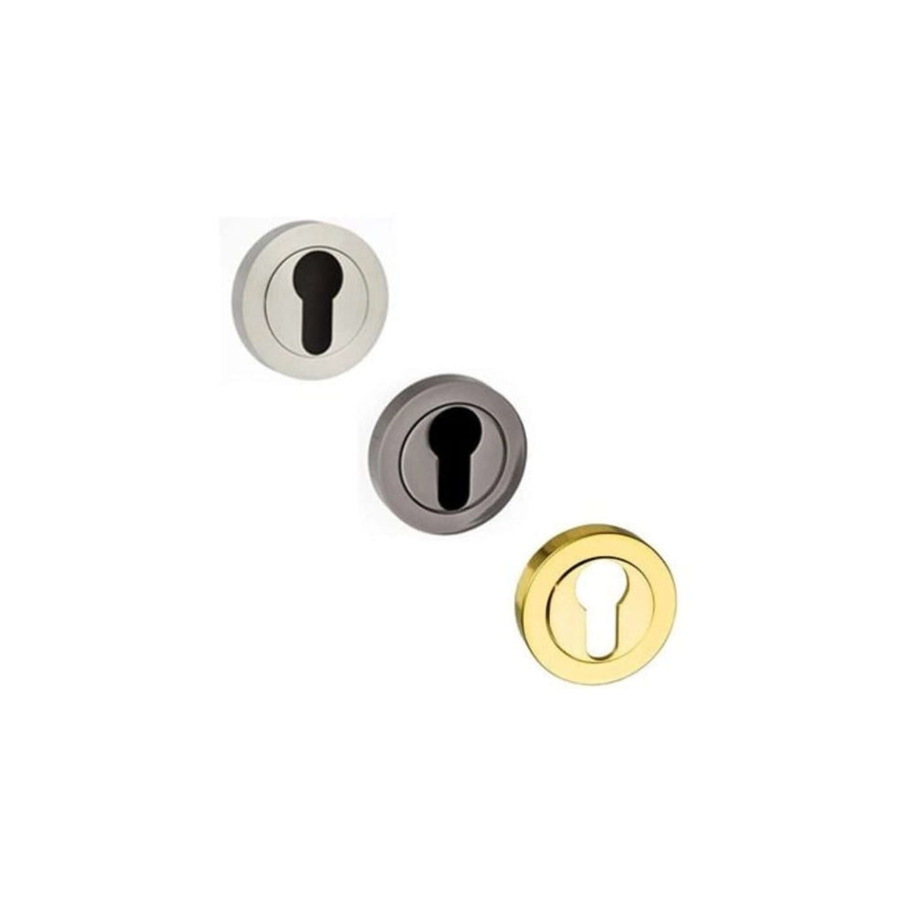 Product euro escutcheon pair on round rose in polished finish