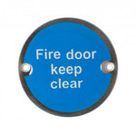 Fire Door Keep Clear Sign 76mm Satin Stainless Steel