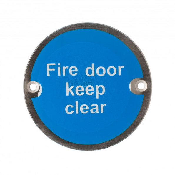 Fire Door Keep Clear Sign 76mm Satin Stainless Steel