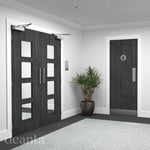Lifestyle flush door grey ash double-glazed internal door in a bright room
