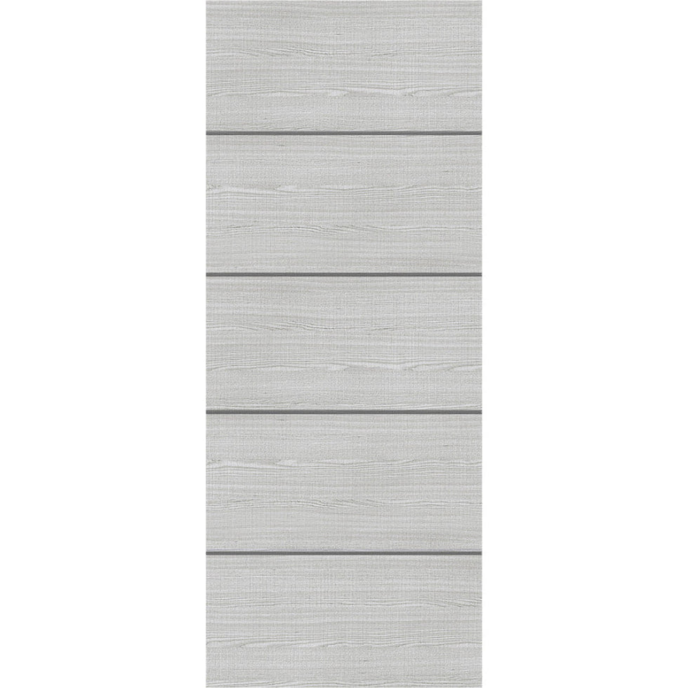 Light grey ash flush FD30 fire door with a horizontal inlay, front view