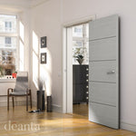 Lifestyle flush door light grey ash half-glazed internal door in a light room