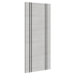 Product light grey flush internal door with black vertical inlay strips, angled view