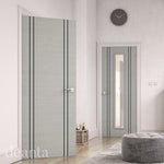 Lifestyle flush door light grey ash internal door in a light room with neutral decor