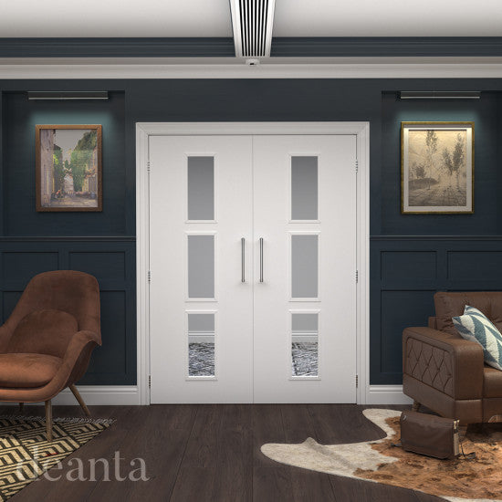 Lifestyle white primed flush internal door in a room setting