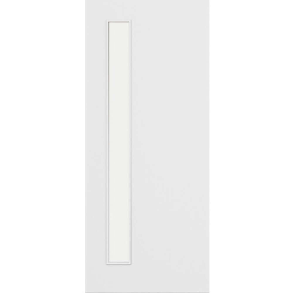 Product flush white primed clear glazed FD30 fire door with narrow vertical glass panel