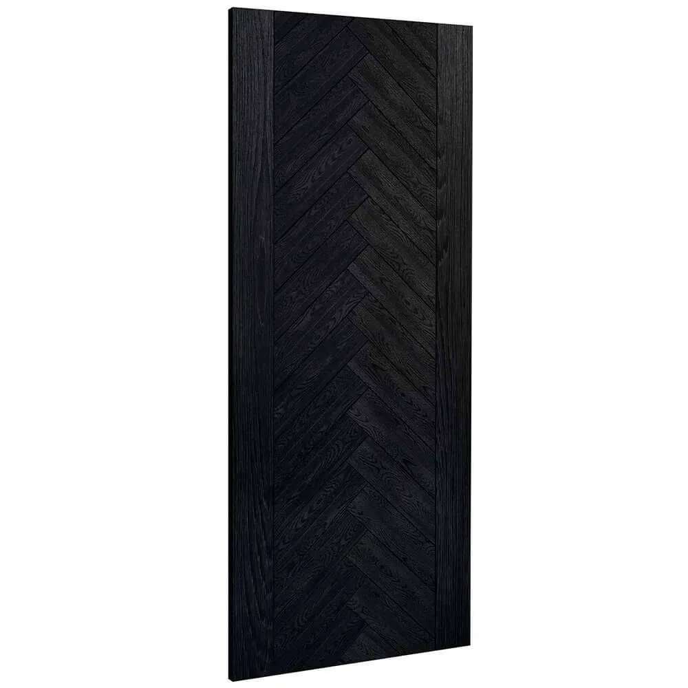 Black wooden panel with a chevron pattern on a white background