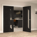 Lifestyle Fontaine brushed black oak glazed double doors in a modern kitchen entrance