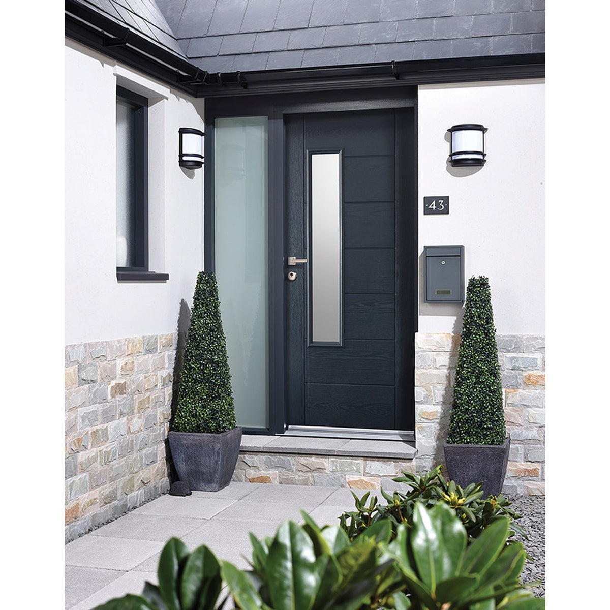 GRP Newbury Grey Glazed 1L External Door - Lifestyle Image 1