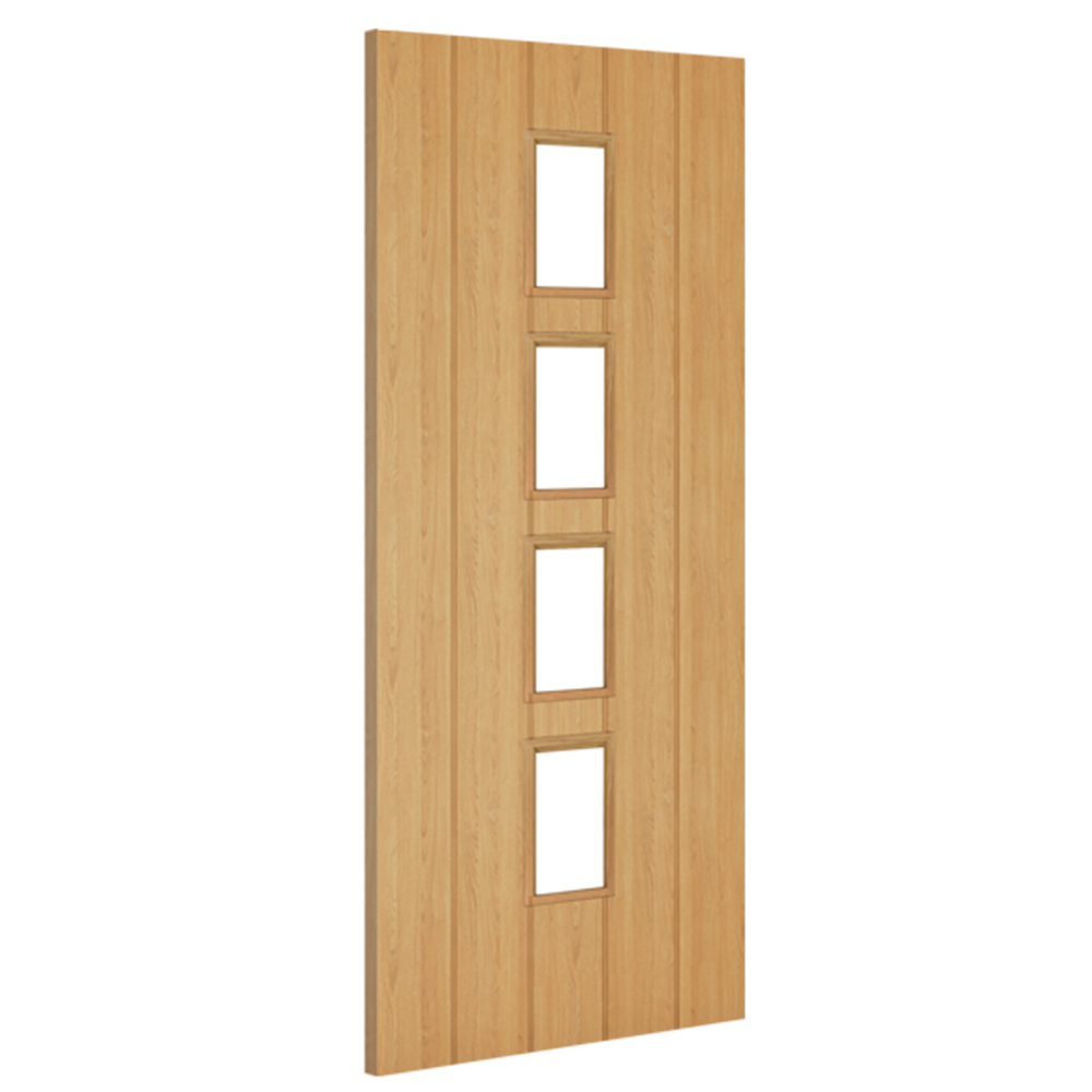 Galway Glazed Vertical Panel Oak Fire Door