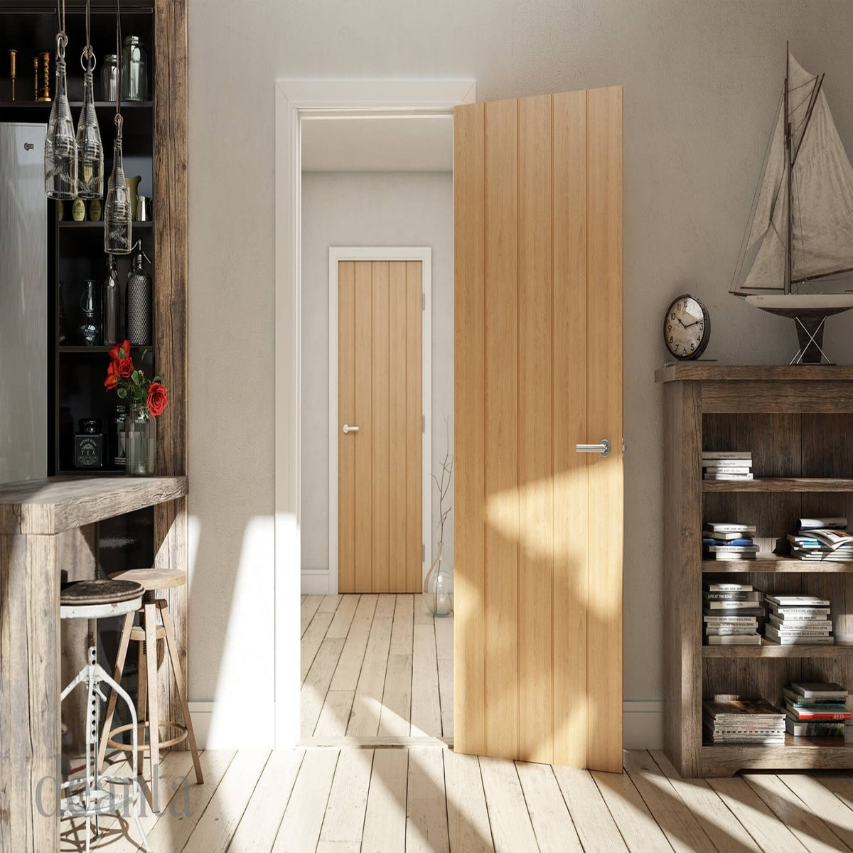 Galway Vertical Panel Oak Door - Lifestyle Image 2