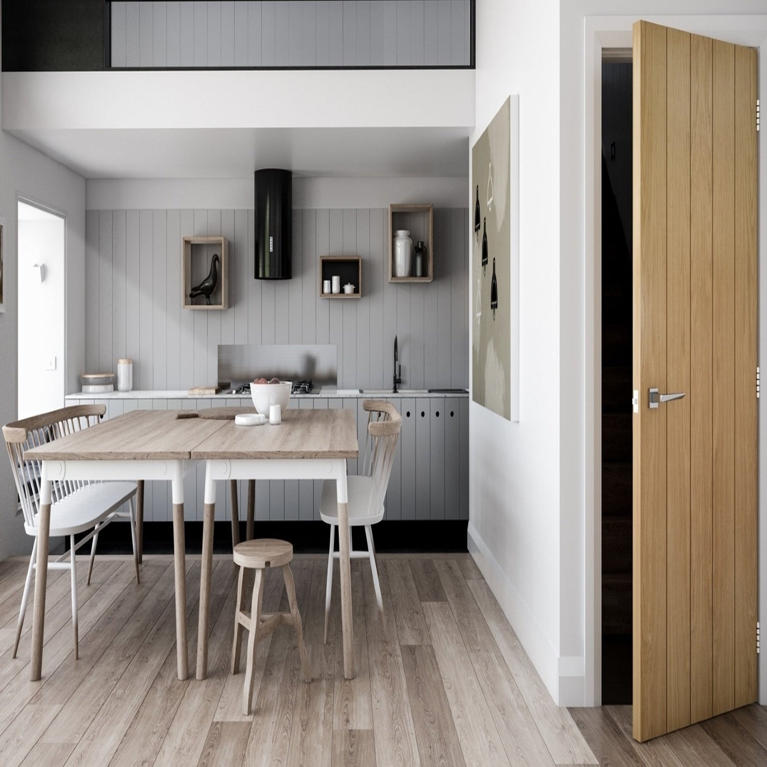 Galway Vertical Panel Oak Fire Door - Lifestyle Image 1