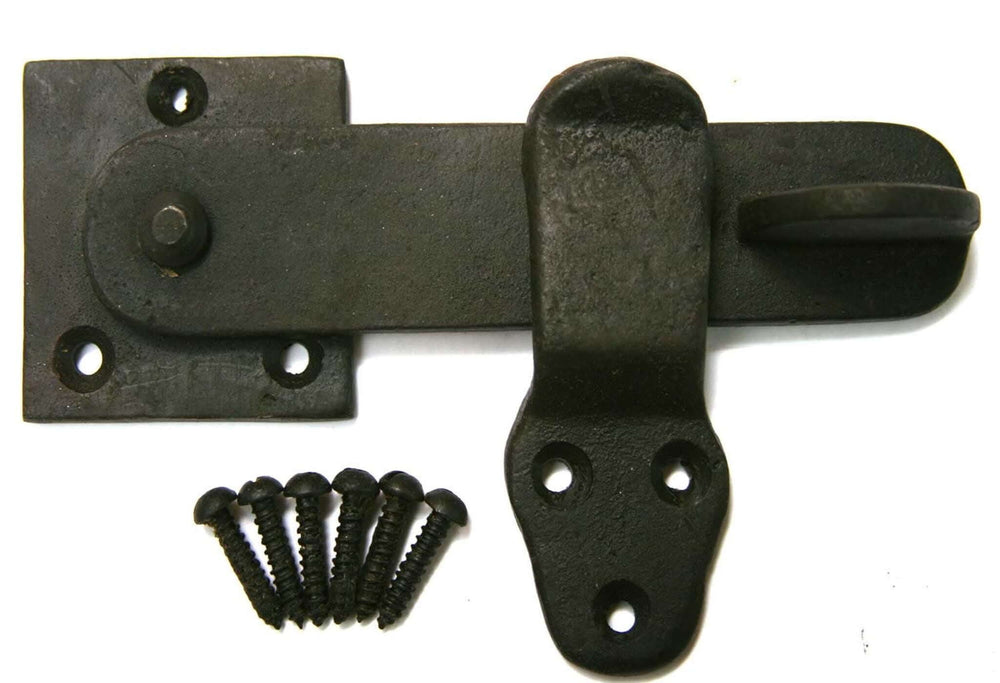 Product hand forged privacy latch in black iron finish