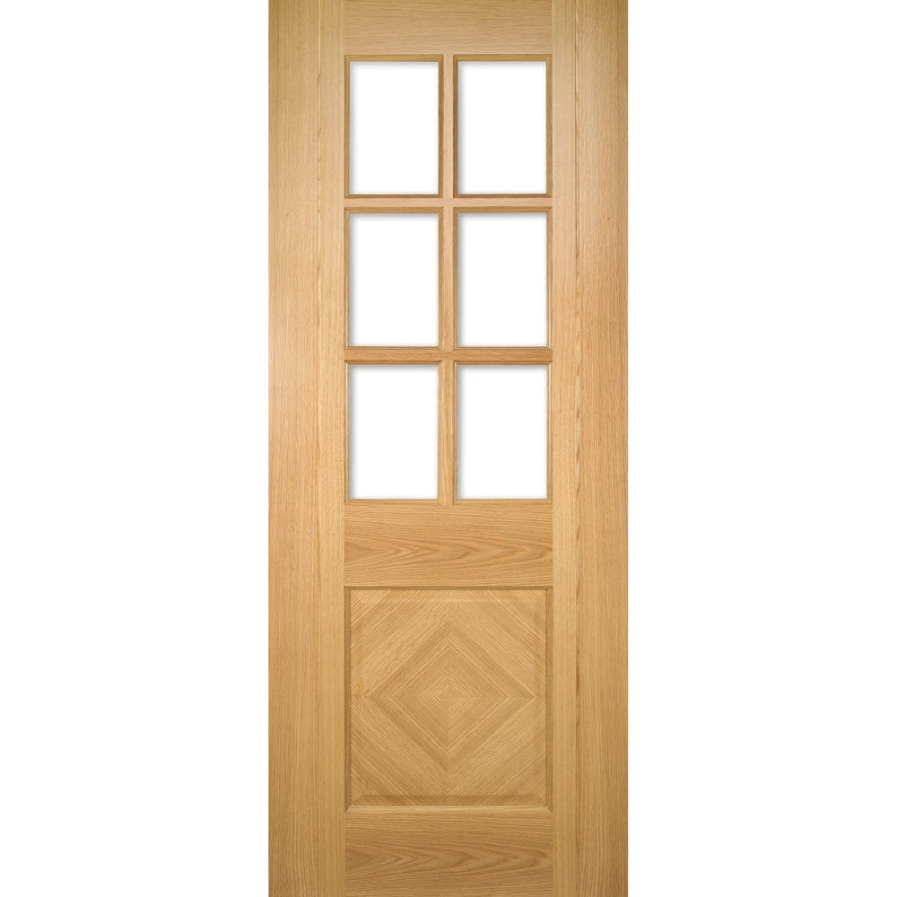 Product Kensington internal prefinished glazed oak door on white background