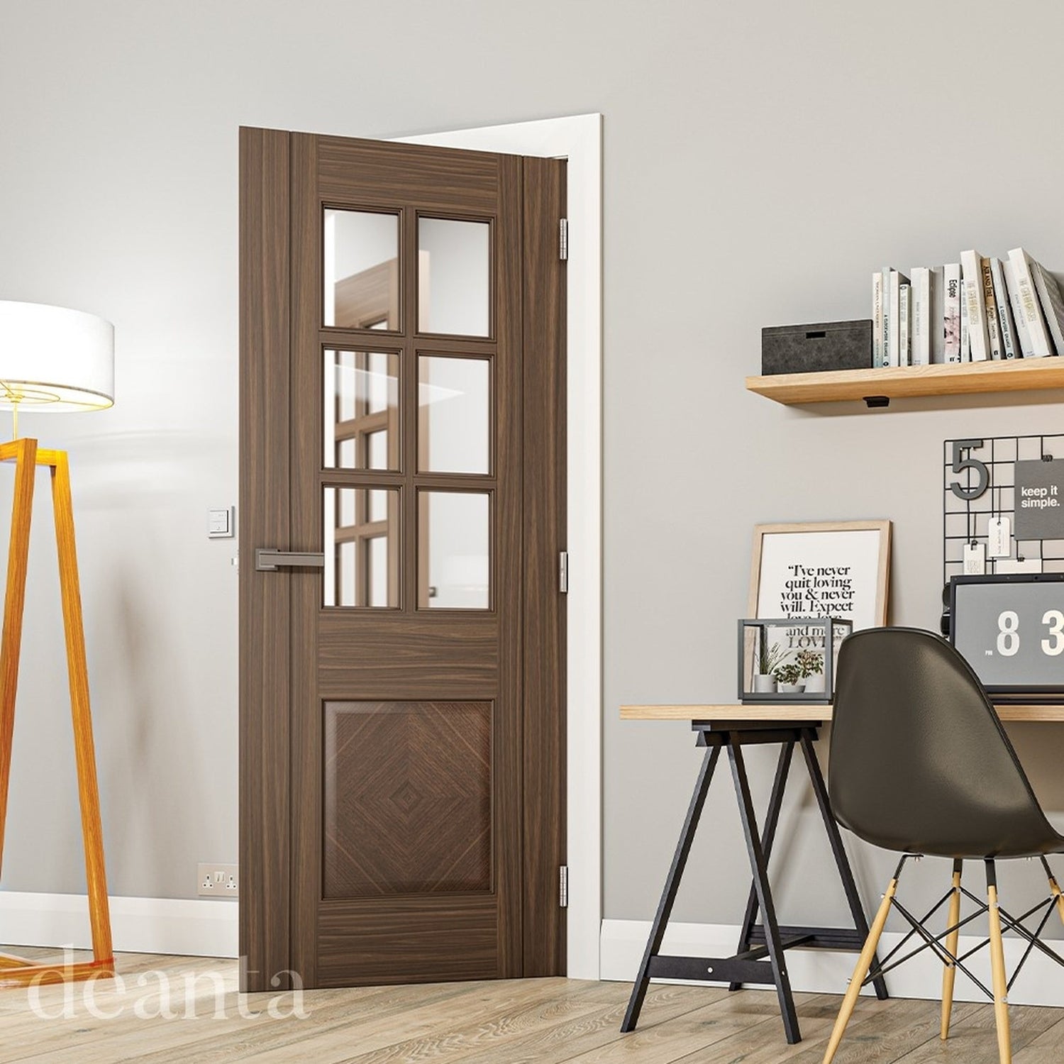 Kensington Prefinished Glazed Walnut Door - Main Product Image