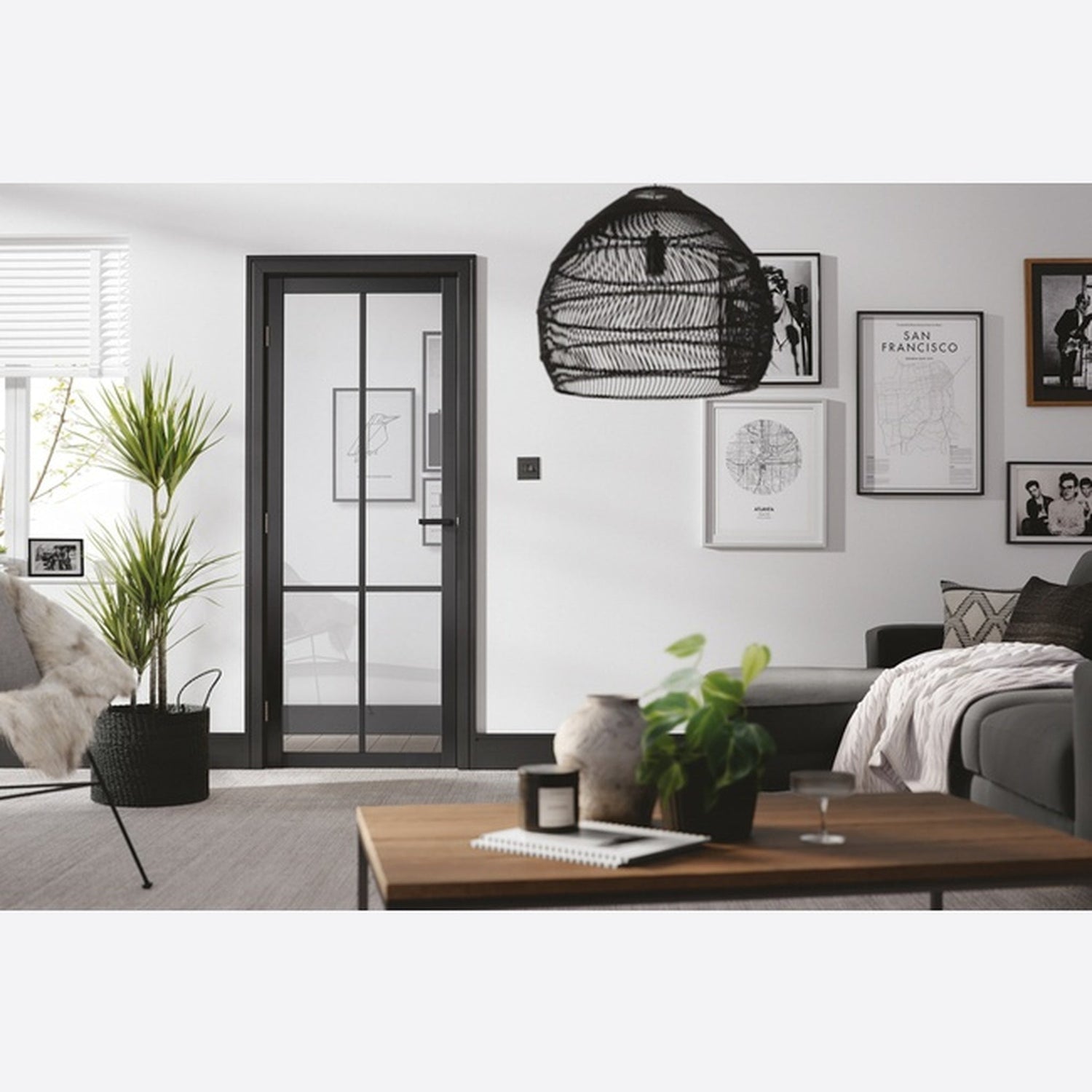 Liberty 4P Prefinished Black Clear Glazed Internal Door - Lifestyle Image 1