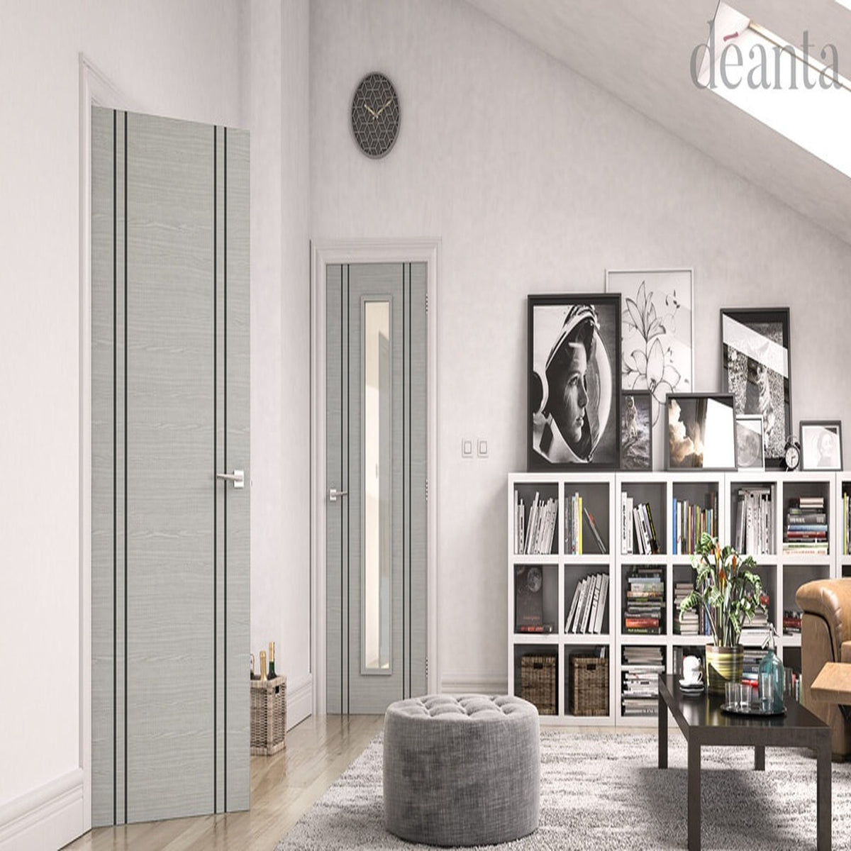 Light Grey Flush Vertical Inlay Prefinished Internal Door - Lifestyle Image 1