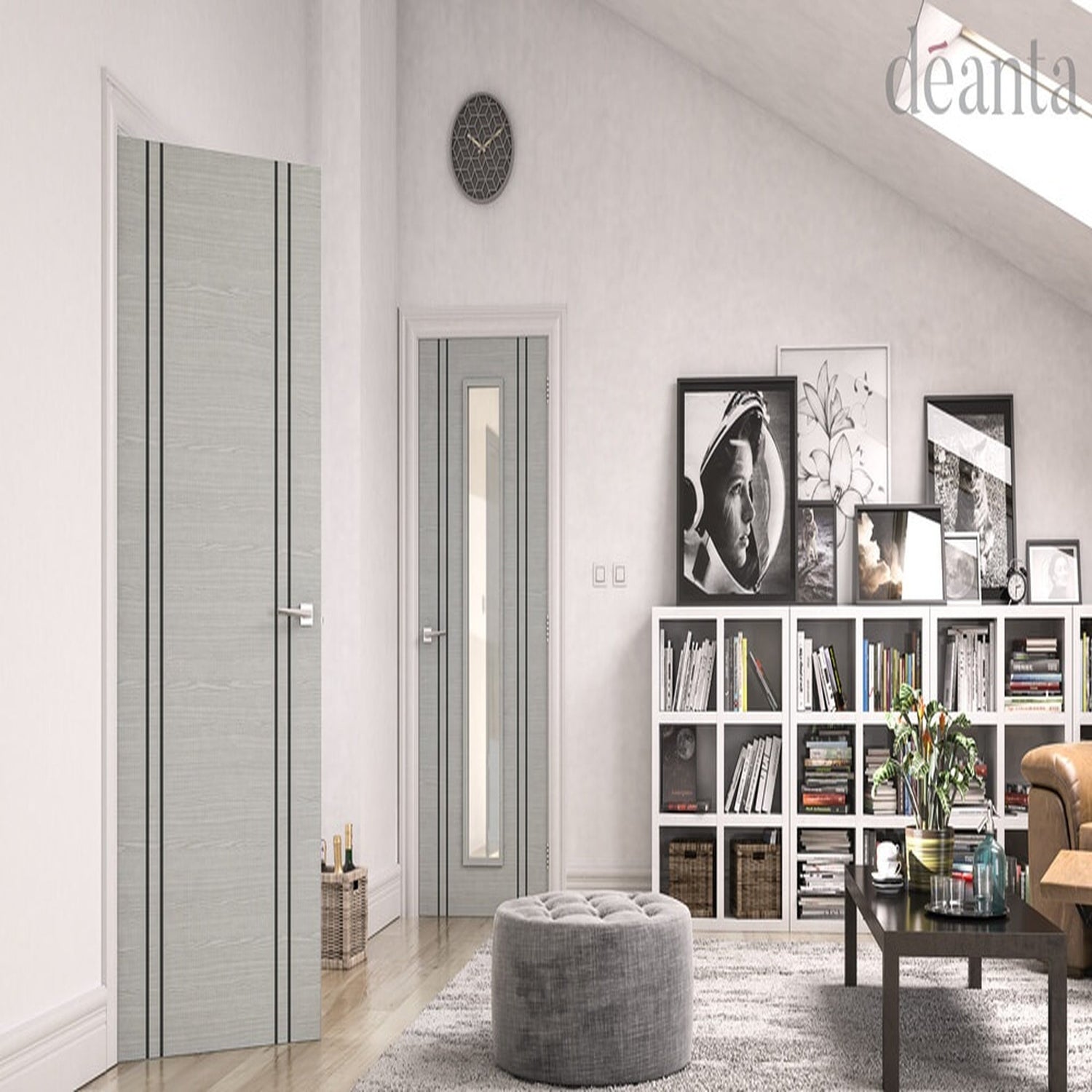 Light Grey Flush Vertical Inlay Prefinished Internal FD30 Fire Door - Lifestyle Image 1