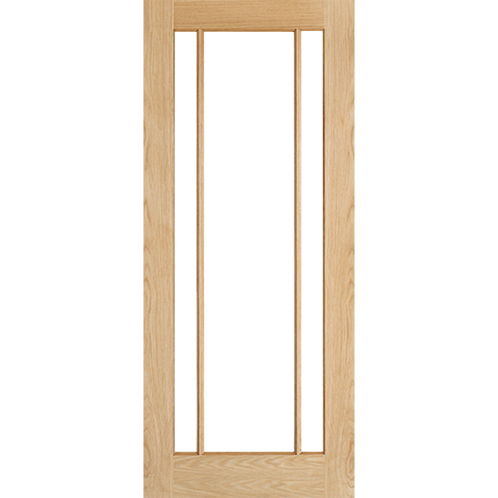 Product Lincoln prefinished oak three-light glazed internal door, front view